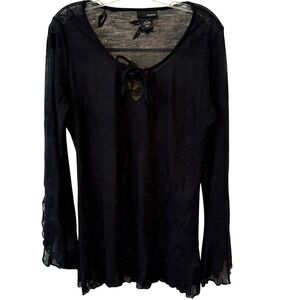 Hennes Women's Black Floral Sheer Y2K 90s Dark Fairy Top in Size‎ L